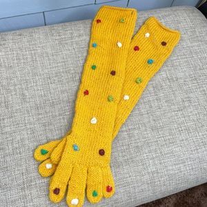 Yellow Long Wool Polka Dot Gloves